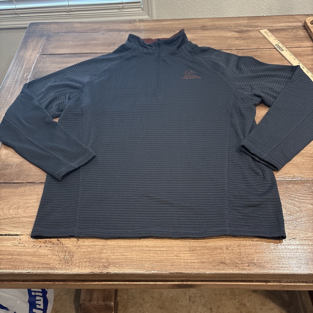 DUCKS UNLIMITED:‎ Navy Long Sleeve 1/4 Zip Pullover Sweater, Adult-Large L